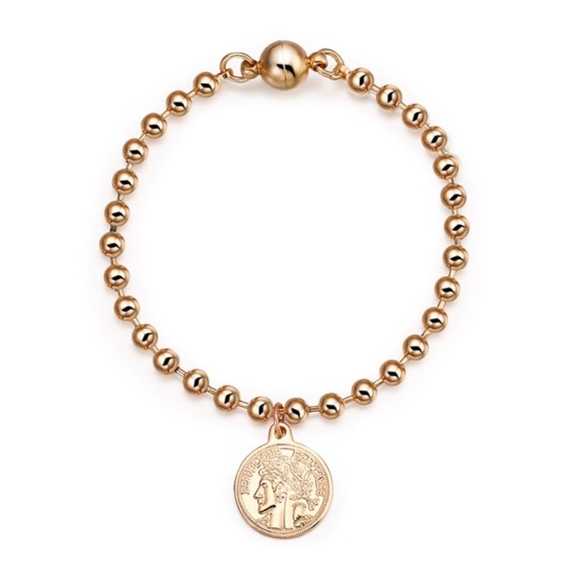 Baroque Gold Tag Medallion Beaded Bracelet - Picture 1 of 5